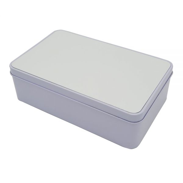 Boîte en aluminium rectangulaire - Plaque sublimable - 18 x 11 x 5.5 cm -  Blanc