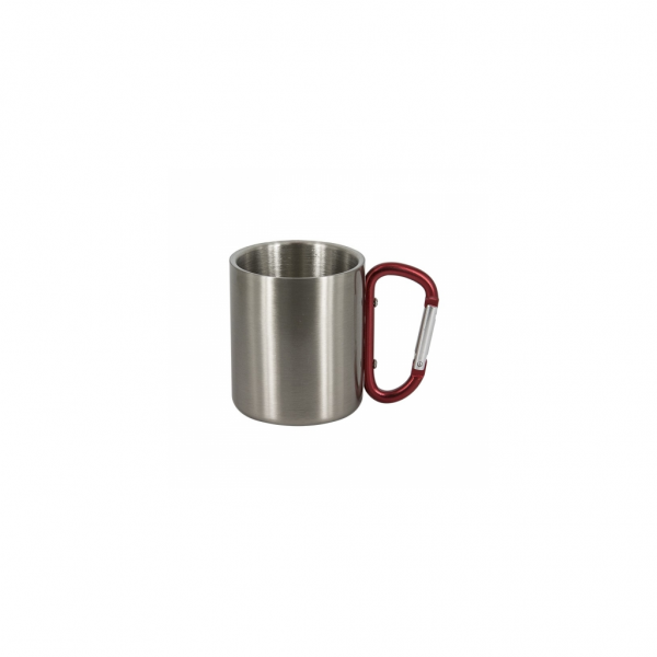Mug Inox poignée mousqueton rouge - Hauteur 8 cm - Ø 7 cm - 8 oz